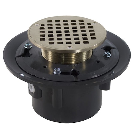 Jones Stephens 3inX4in Heavy Duty PVC Shower Drain with 3-1/2in Metal Spud and 5in Round Nickel Bronze Strainer D49157